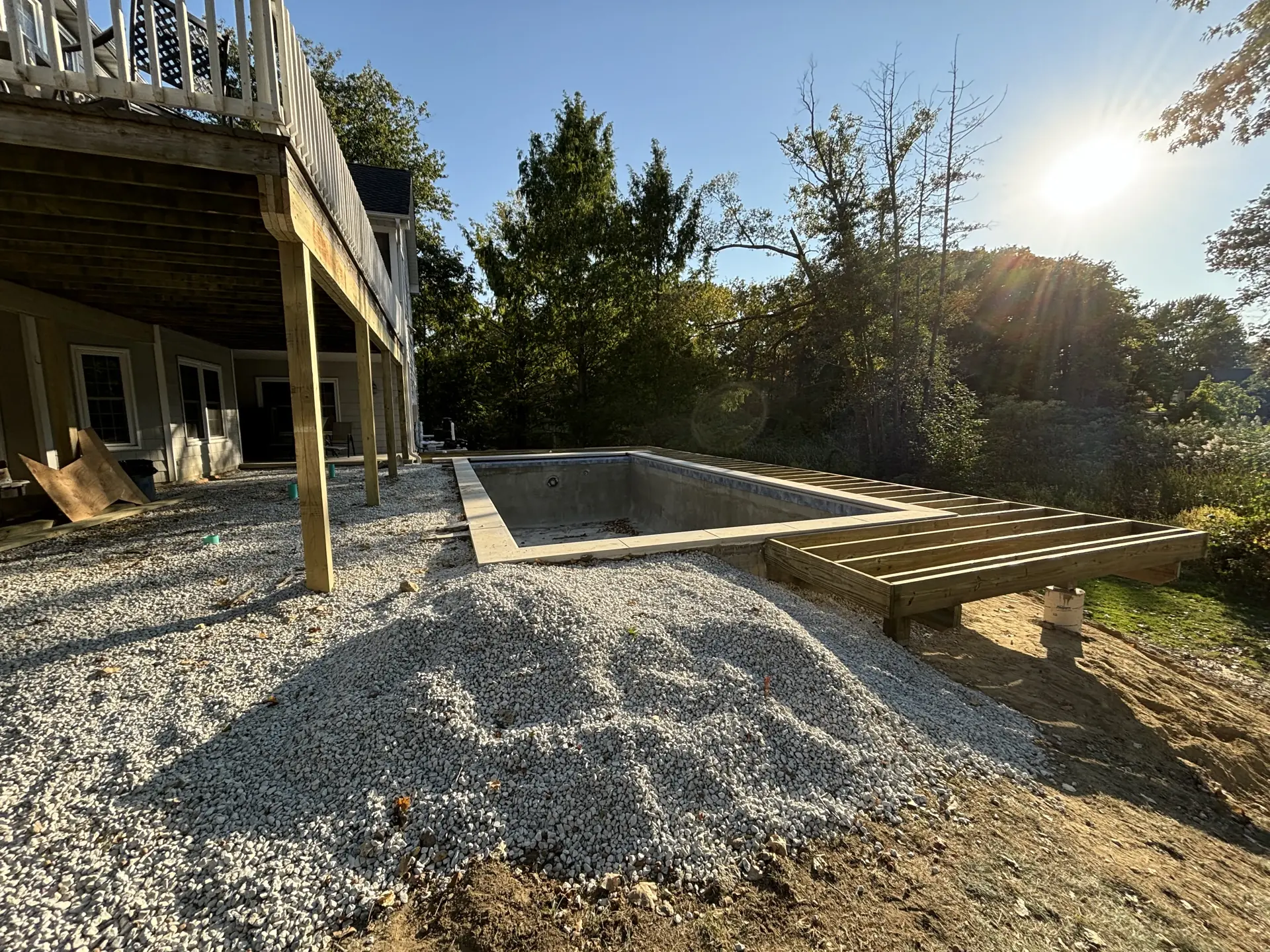 Deck framing with gravel base